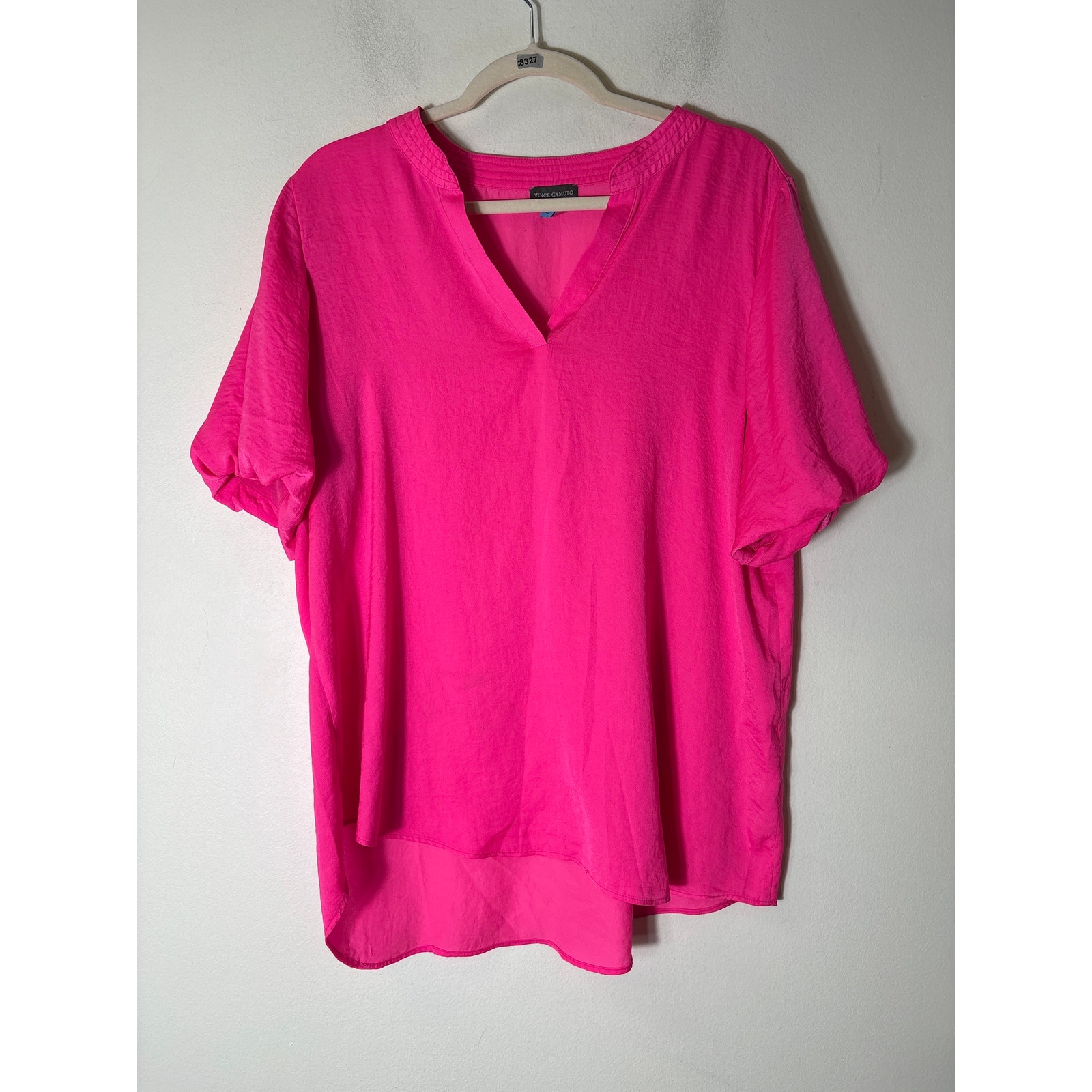 Vince Camuto Neon Pink V-Neck Half Puff Sleeve Shirt Sz Xl